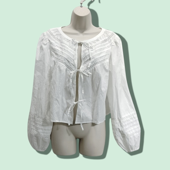 Aerie White Lace-Trim Blouse 100% Cotton Size M - Picture 6 of 11